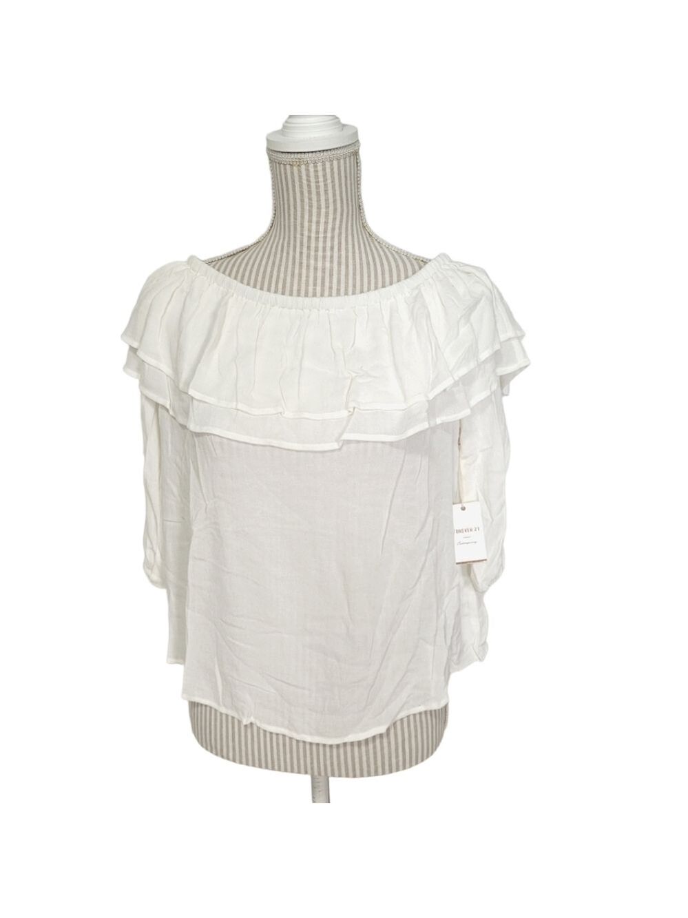 Vintage Y2k Forever 21 Contemporary White Off The Shoulder Blouse Small